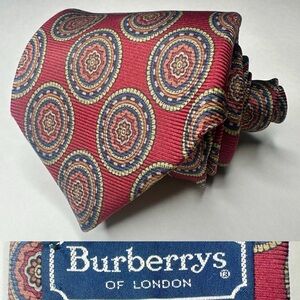 Vintage BURBERRY OF LONDON Red Geometric Patterned Classic Silk Tie, 3.5”